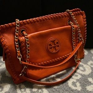 Tory Burch Marion Bag Shoulder Chain Link Tote in Orange
